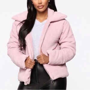 FASHION NOVA Corduroy Puffer Jacket Pink